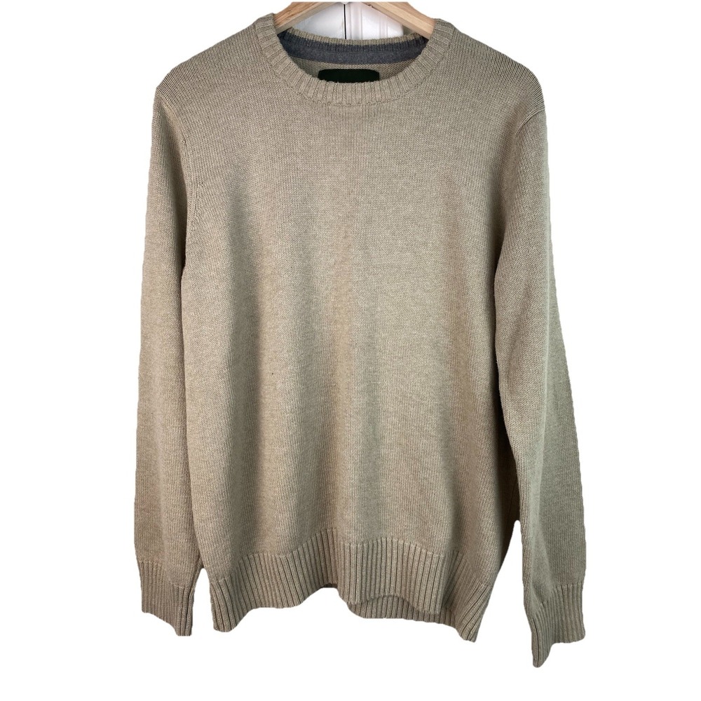 Eddie Bauer Men's L Sand Combed Cotton Classic Crew Neck Pullover Sweater